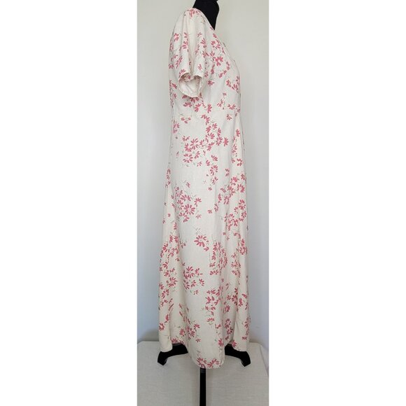 SILK EXCHANGE Vintage 90's 100% Silk Floral Print Button Front Midi Dress sz M - Picture 3 of 8